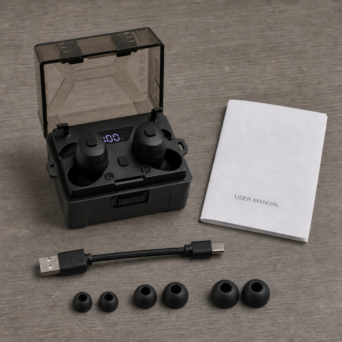 Field Signal Pro earbuds and charging case