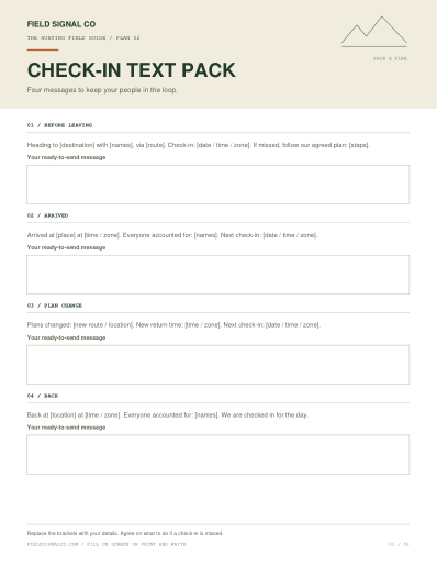 Designed check-in text pack worksheet