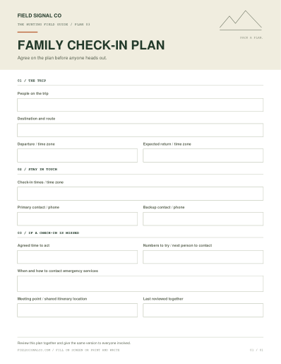 Designed family check-in plan worksheet