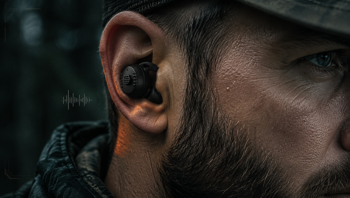 Field Signal Pro earbud worn outdoors