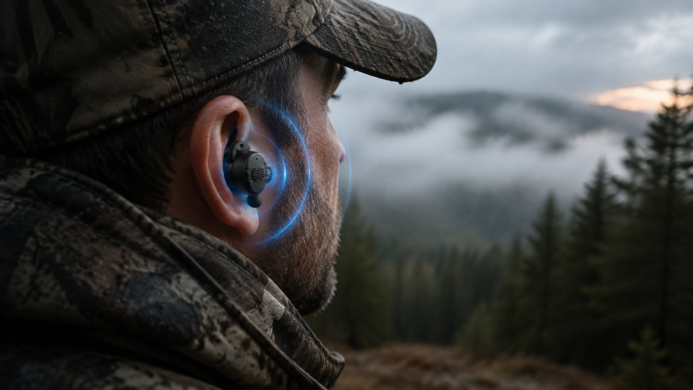 Field Signal Pro earbud worn in the field