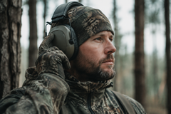 Hunter wearing over-ear hearing protection